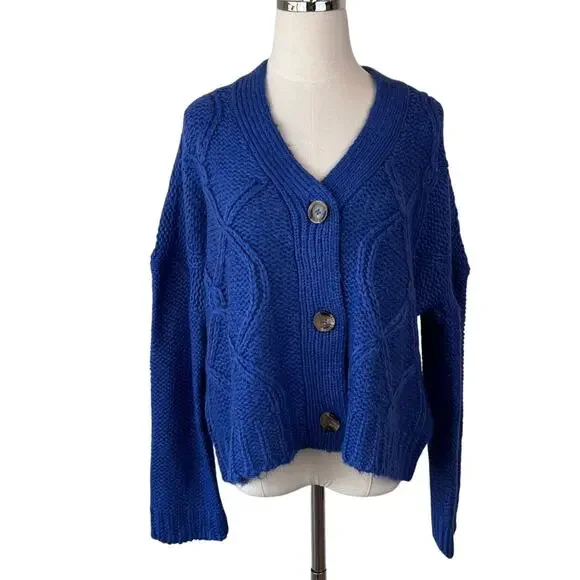 NWT RD Style Oversized Cable Knit Button Up Cardigan size Medium Royal Blue - Picture 1 of 10